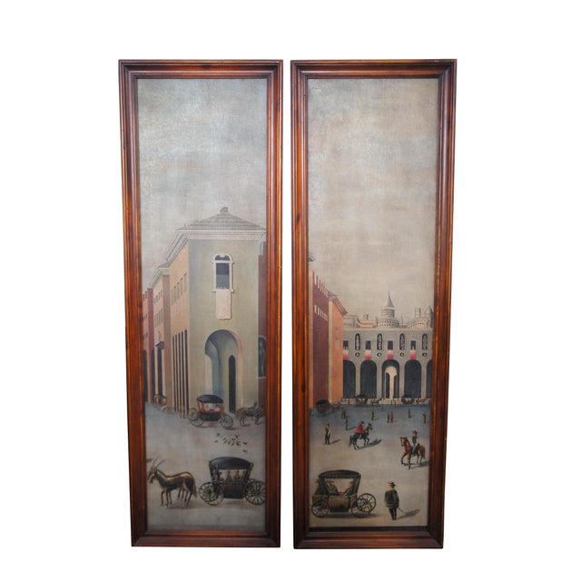 Realism 2 Theodore Alexander European Plaza Cityscape Paintings on Panel Framed 74" For Sale - Image 3 of 12