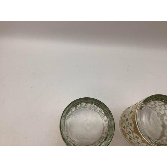 Glass Mid 20th Century Culver Valencia 22kt Gold and Green Diamond Cocktail Glass Set of 2 For Sale - Image 7 of 12