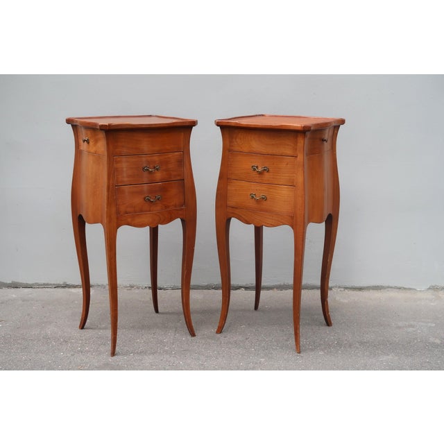 Set of two french Louis XV style nightstands. Can also be used as sofa ends, side tables…. Parisian work from the middle...