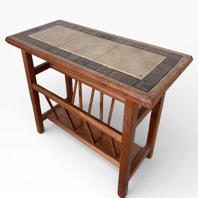Wood Mid-Century Teak Tiled Side Table with Magazine Rack For Sale - Image 7 of 7