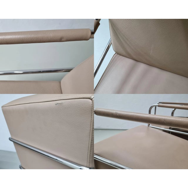 Set of Nude Leather & Steel Cinema Easy Chairs by Gunilla Allard for Lammhults, 1990s For Sale - Image 13 of 14