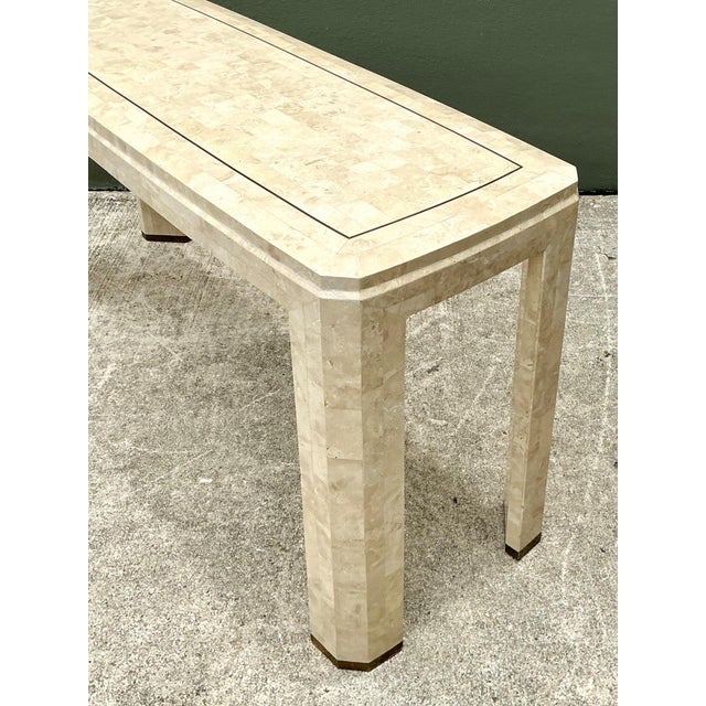 Beige Vintage Tessellated Stone Console Table With Brass Inlay For Sale - Image 8 of 17