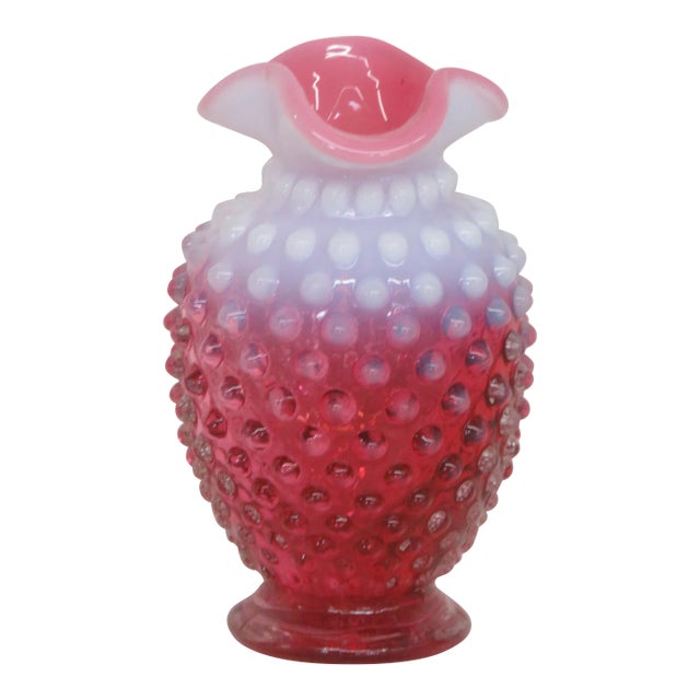 Fenton Hobnail Style Cranberry Opalescent Ruffled Rim Bud Vase For Sale