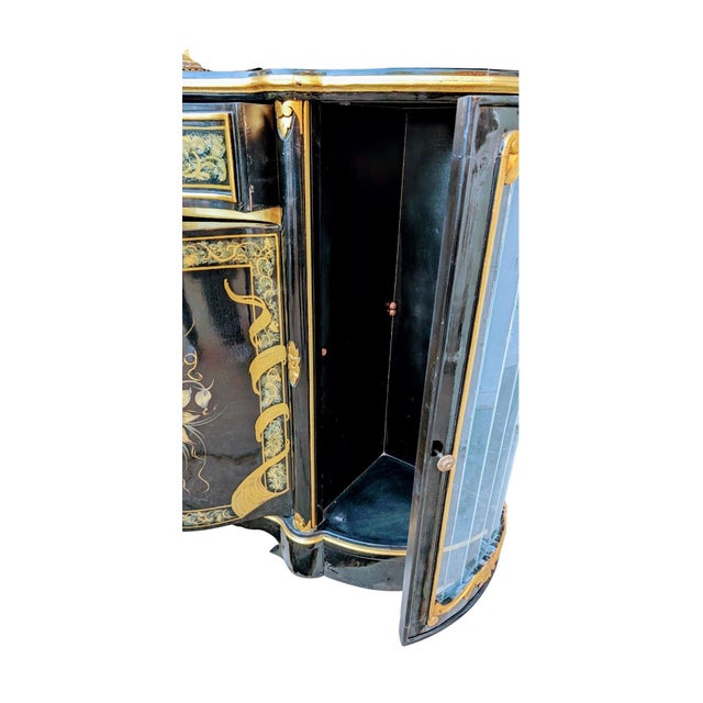 Vintage Victorian Credenza Marquetry Display Cabinet Carved and Painted by Hand For Sale In Los Angeles - Image 6 of 14