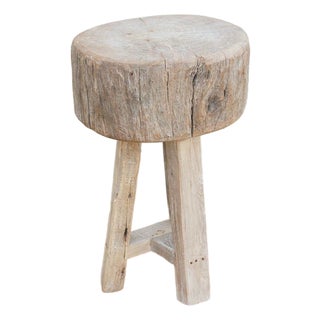 Primitive Bleached Wood Zen Round Table For Sale