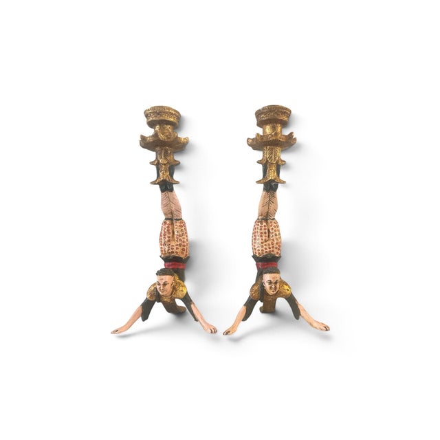 Add a touch of dramatic flair and whimsical sophistication to your tabletop with this striking pair of vintage Chinoiserie...