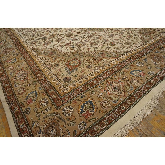Textile 1940s Antique Classic Beige Ground Floral Medallion Tabriz Handknotted Wool Rug For Sale - Image 7 of 8
