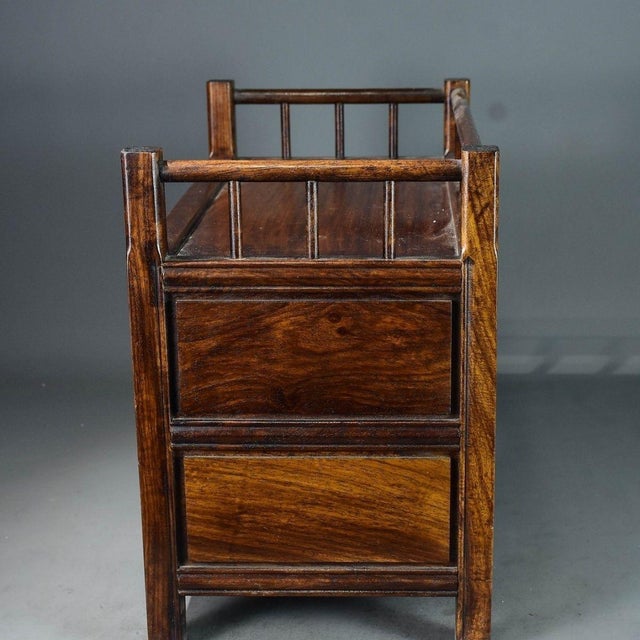 Brown Vintage Chinese Huali Rosewood Tabletop Tea Cabinet With 5 Drawers For Sale - Image 8 of 9