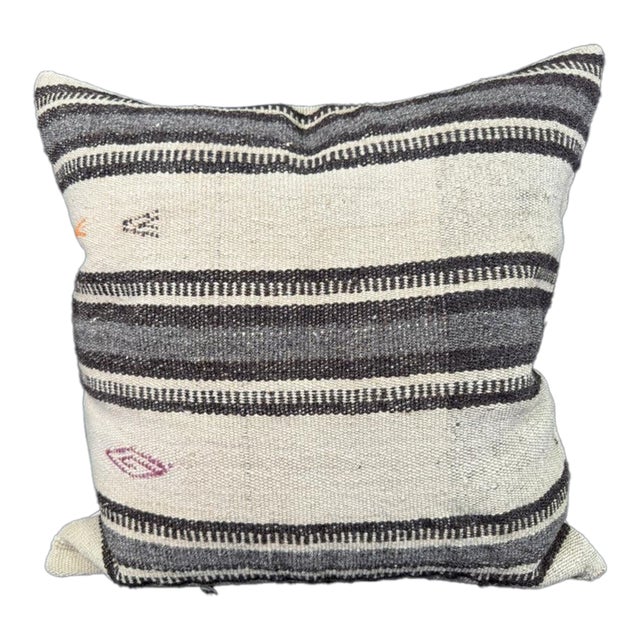 Turkish Hemp Pillow Cushion Natural Beige Gray Pillow Cushion Cover 24"x24" For Sale