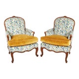 Pair of French Mid-19th Century Louis XV Style Bergère Armchairs With Modern Fabrics For Sale