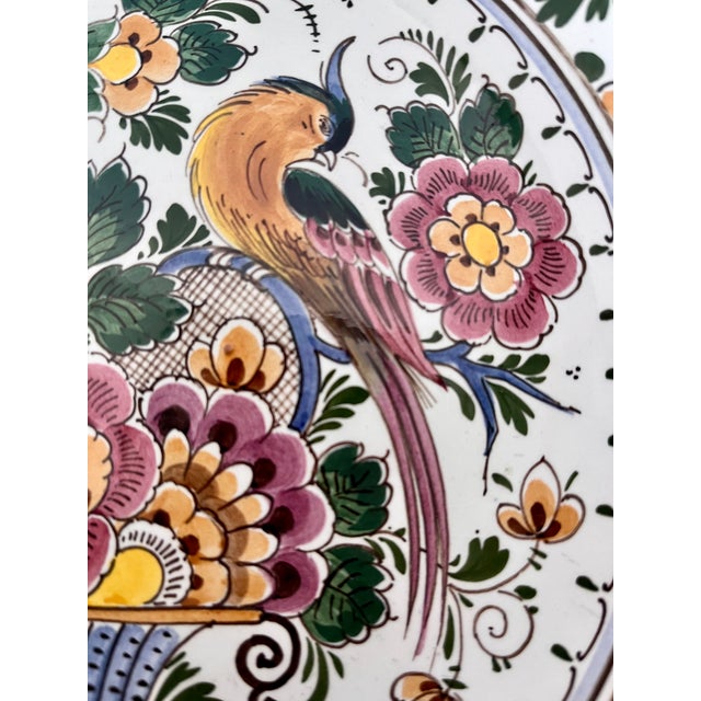 Delft Vintage Hand Painted Delft Polychrome Scalloped Wall Plate For Sale - Image 4 of 10