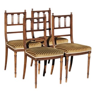 Antique Louis XVI Hand-Carved Walnut Chairs in the style of Claude Sené, 19th Century, Set of 4 For Sale