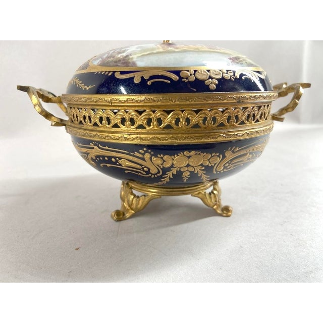 Metal Early 20thC Sevres Blue Porcelain Bronze Bowl - 1 Pc For Sale - Image 7 of 16