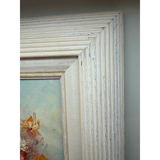 Wood Vintage Impasto Oil Floral Still Life Oil Painting in Textured Cream Wood Frame For Sale - Image 7 of 8