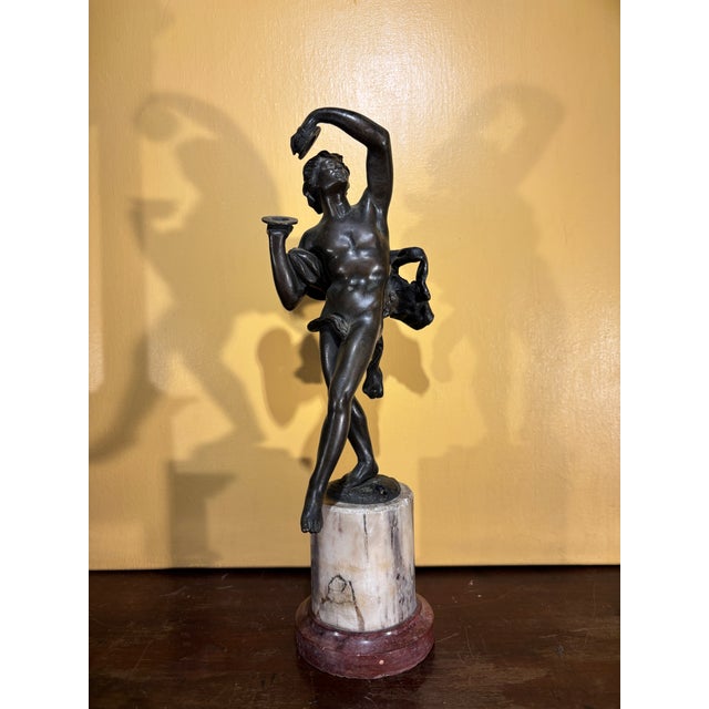 Bronze 19th Century Italian Grand Tour Patinated Bronze Figure "Follower of Bacchus" on the Marble Base For Sale - Image 8 of 12