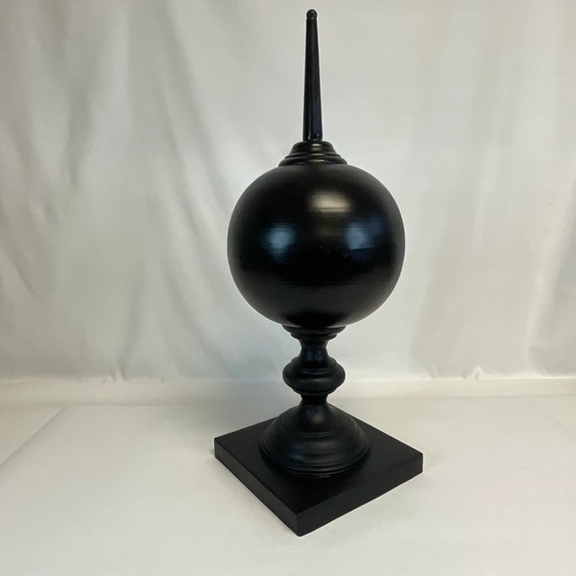 Mid-Century Art Deco Large Scale Black Tole Metal Obelisk With Orb Globe. For Sale - Image 6 of 10