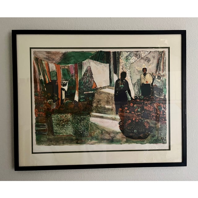 Artist Rene Genis, 20th Century French Painter. Limited edition silk screen, 52/80, signed. "Fruit Pickers" 35 1/4" x 28...