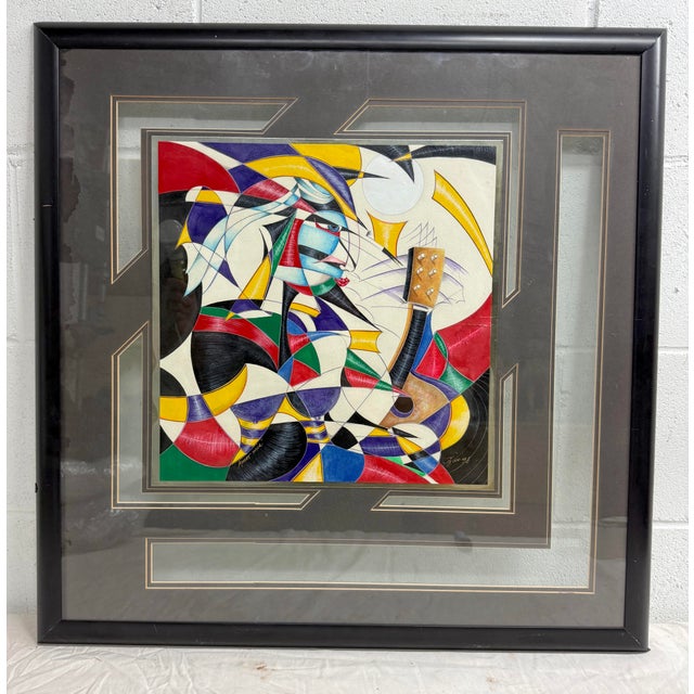 This is a rare and striking original by Latin American artist Juan Quevedo, showcasing his signature fusion of Cubism,...