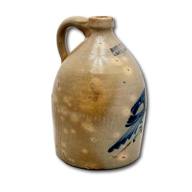 Hard 2 Find Small 1 Gallon Size Antique American Blue Bird Decorated Stoneware Jug by Haxton Ottman New York For Sale - Image 13 of 18