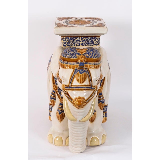 Vintage Glazed Pottery Elephant Garden Seat For Sale - Image 12 of 16