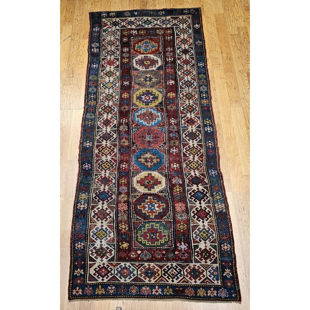 Antique Caucasian Kazak Runner, Handwoven Wool, Medallion Geometric Design, 4' x 10' For Sale - Image 12 of 18
