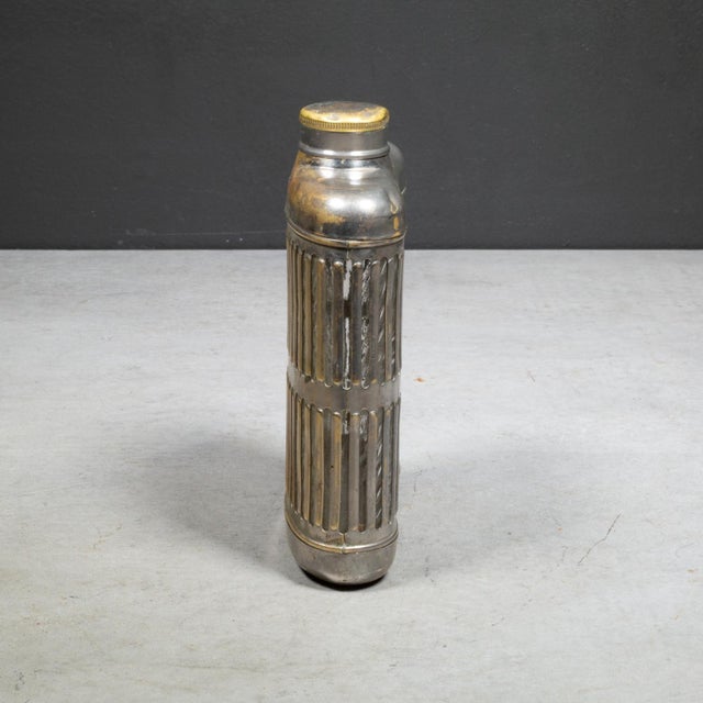 Art Deco Prohibition Era Brass Plated Chrome Caged Glass Flask c.1920 For Sale In San Francisco - Image 6 of 9
