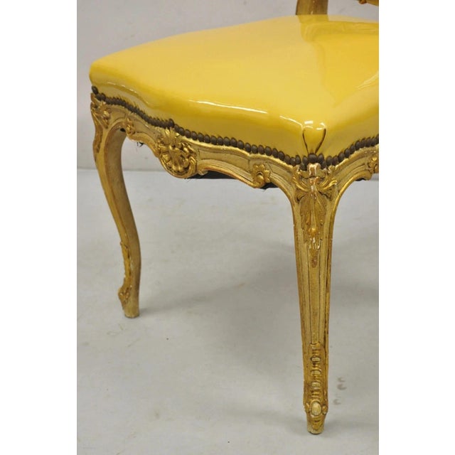 Vintage French Louis XV Style Parcel Gilt Carved Dining Side Chairs - Set of 10 For Sale - Image 11 of 14