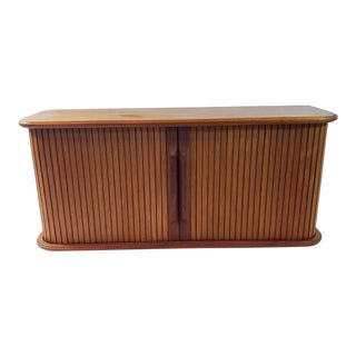 1970s Vintage Teak Tambour Door Wall Hanging Shelf For Sale