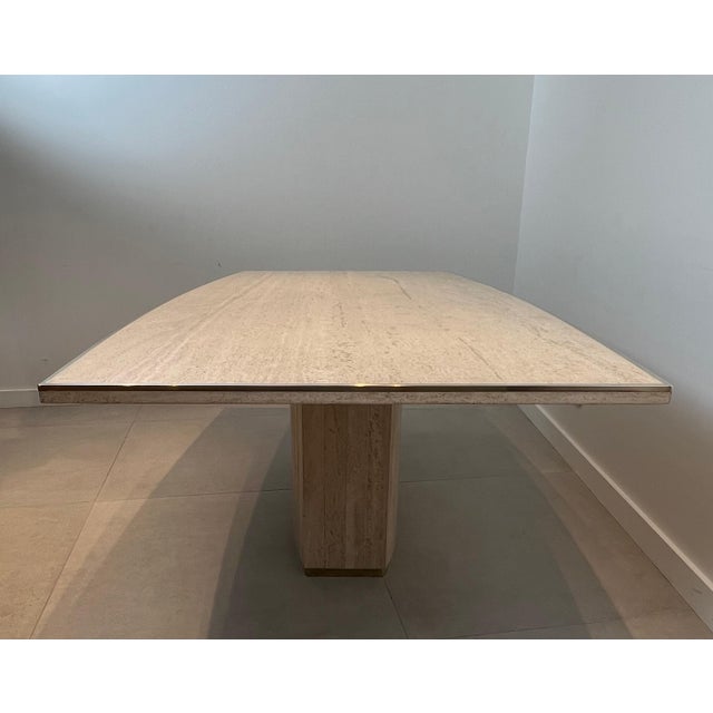 Mid-Century Modern 1970 Travertine and Brass Dining Table by Willy Rizzo For Sale - Image 3 of 12