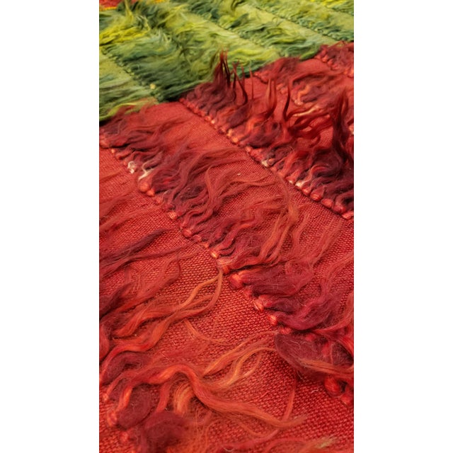 Vintage Turkish Tulu Rug, Long hair Angora wool, Green and Red For Sale - Image 9 of 13
