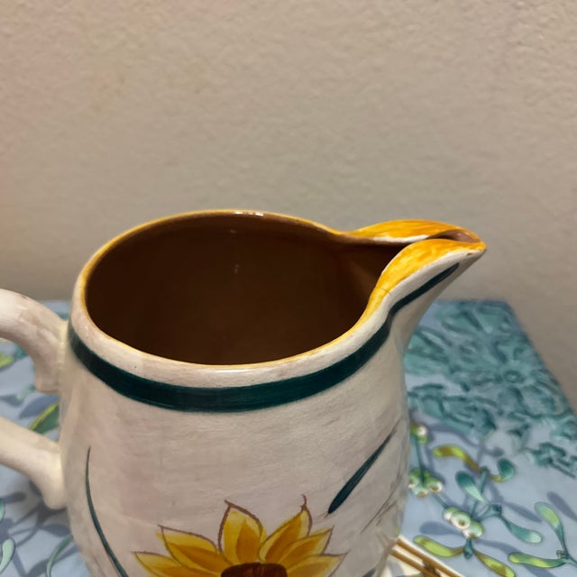 Stangl Vintage Mid-Century Stangl Pottery "Country Garden" Hand-Painted Ceramic Sunflower Pitcher For Sale - Image 4 of 7