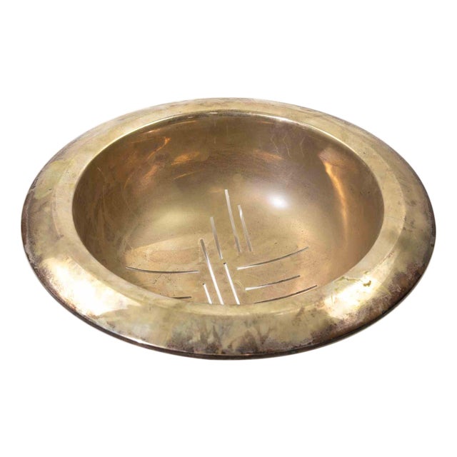 Modernist Silver Bowl with Geometric Pierced Design, 1960s For Sale