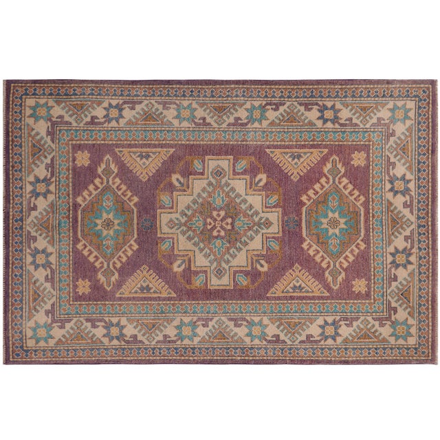 Purple Tribal Kazak Light Purple/Beige Wool Rug - 3'4''x4'10'' For Sale - Image 8 of 10