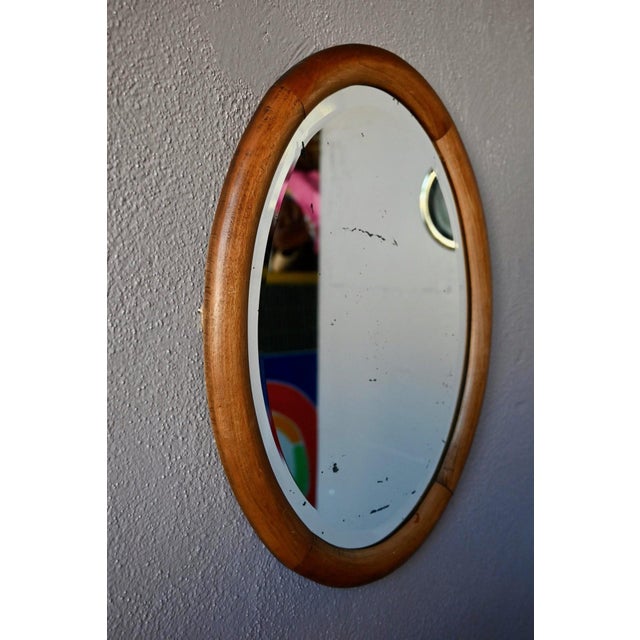 Vintage Oval Dressing Table Mirror in Beveled Oak and Chrome Finish, 1960s For Sale - Image 6 of 10