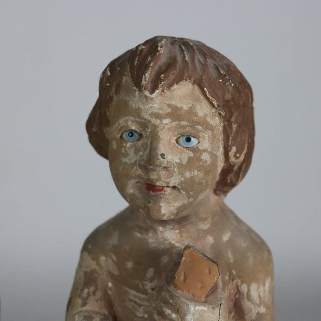 Italian Italian Carved Wood Putti Musician Figures With Glass Eyes C1920 For Sale - Image 3 of 11