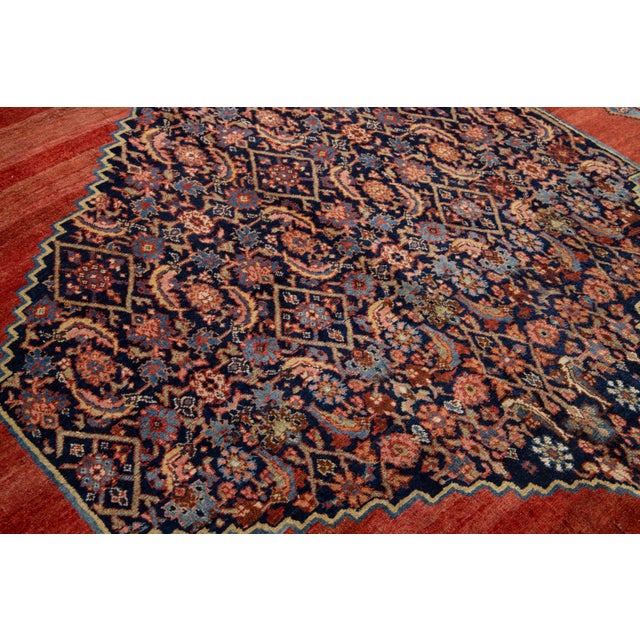 Textile 8 X 14 Allover Antique Bidjar Persian Wool Rug Handmade in Red and Blue For Sale - Image 7 of 10