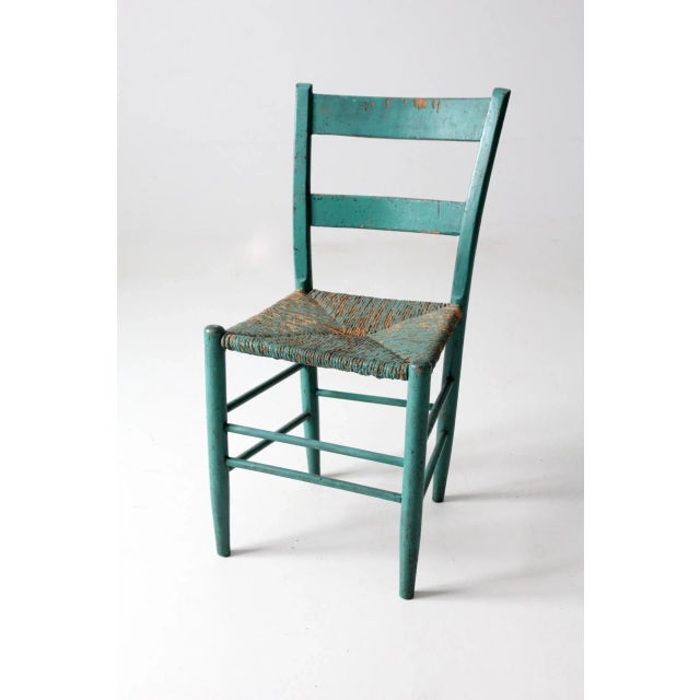 Antique Painted Rush Seat Chair For Sale - Image 4 of 9