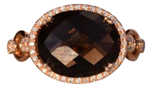 The 84th Avenue: Checkerboard Cut Smokey Quartz and Diamond Halo Ring in Rose Gold