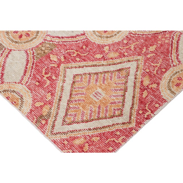 Rug & Kilim’s Modern Distressed Rug With Red, Green, Gold, White Trellises For Sale In New York - Image 6 of 7