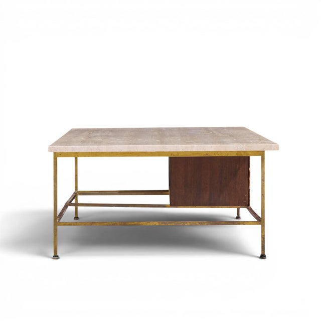 Mid 20th Century Paul McCobb for Calvin Mid Century Travertine and Brass Coffee Table For Sale - Image 5 of 9