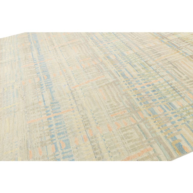 Modern Abstract Geometric Hand-Knot Wool Area Rug in Pastel Pastel Neutral Tones For Sale - Image 4 of 12
