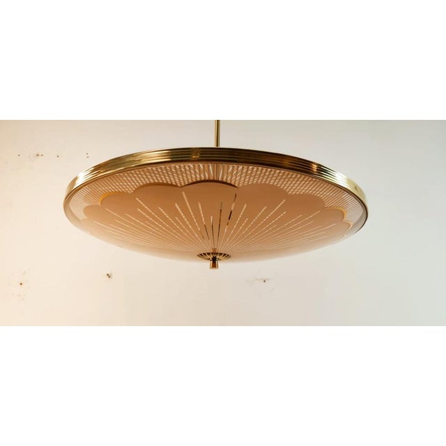 Brass Suspension Light with Double Salmon Pink Glass Shade For Sale - Image 4 of 18