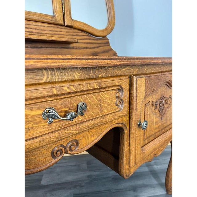 Vintage French Louis Style Oak Dressing Table with Mirror For Sale - Image 13 of 15