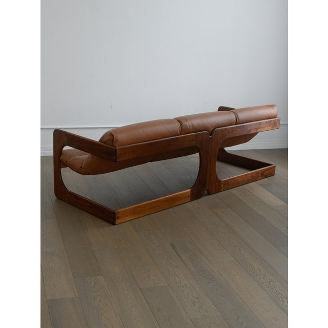 Wood Three-Seat Sling Sofa, Oak & Leather, Attributed to Lou Hodges 1970s For Sale - Image 7 of 7