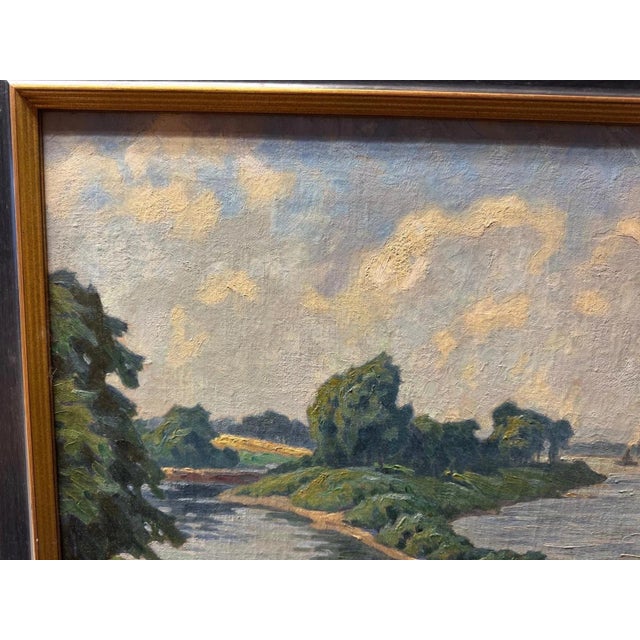 Fritz Zimmer, Harbor in Düsseldorf, Oil Painting on Canvas For Sale - Image 7 of 13
