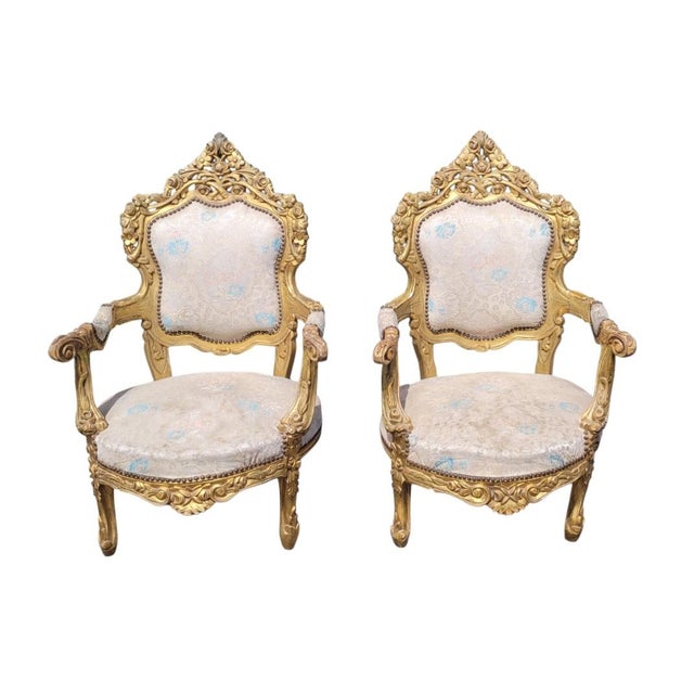 Mid 20th Century A Pair of Oversized Gilt Wood Rococo French Armchairs For Sale - Image 13 of 13