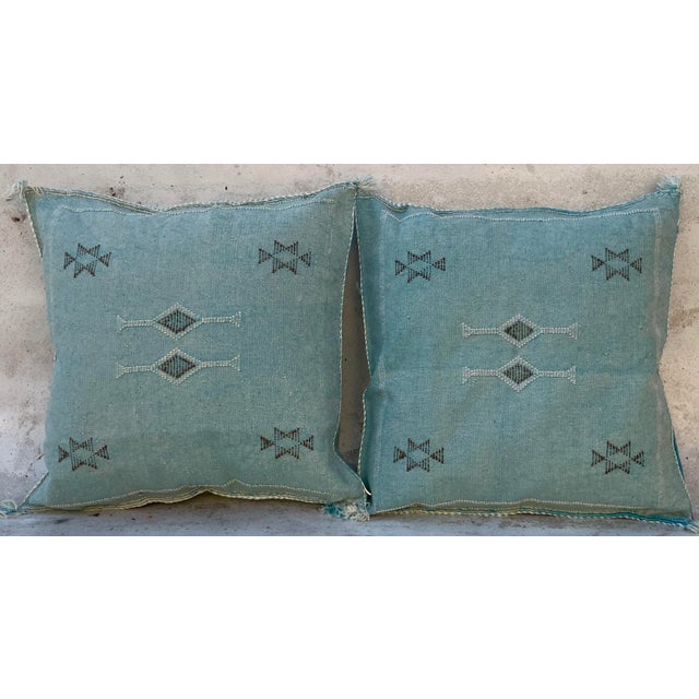 Green Early 21st Century Moroccan Light Green Sabra Pillow Covers- a Pair For Sale - Image 8 of 9