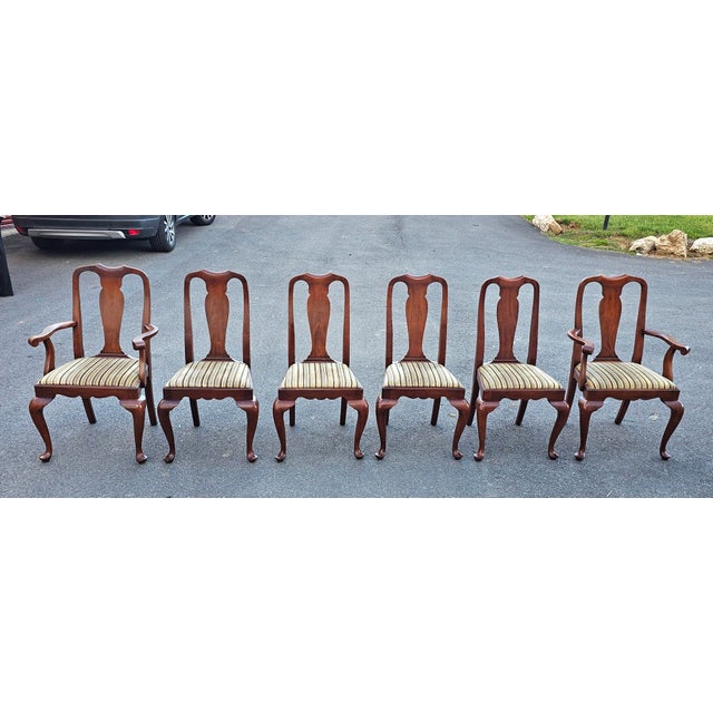 Henkel Harris Late 20th Century Set of Six Henkel Harris Solid Wild Black Cherry Queen Anne Style Dining Chairs For Sale - Image 4 of 18