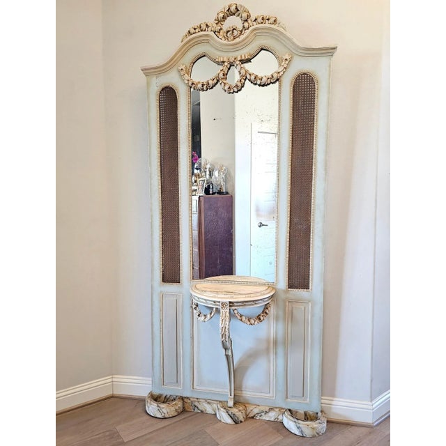 French Antique French Louis XVI Style Hall Tree Console Table & Mirror For Sale - Image 3 of 10