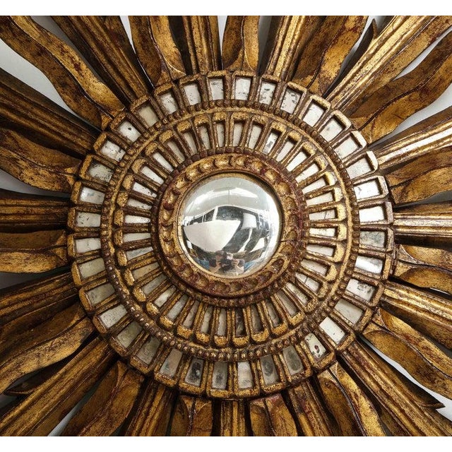 Mid-Century Modern Vintage Giltwood Sunburst Mirror For Sale - Image 3 of 12